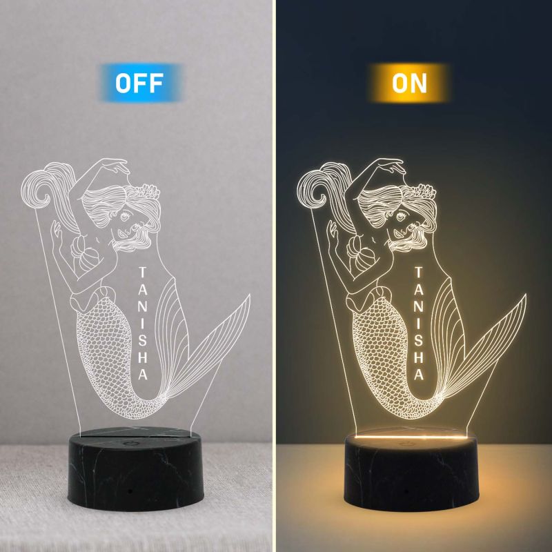 3D Mermaid Night Light with Warm White Color Customized with Name Gift for Kids, Girls room Decor